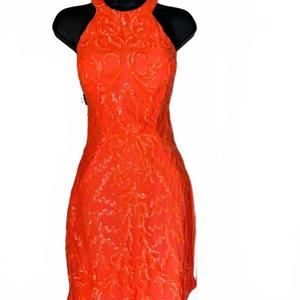 NEW AVA PRESLEY halter sequin homecoming dress in neon orange